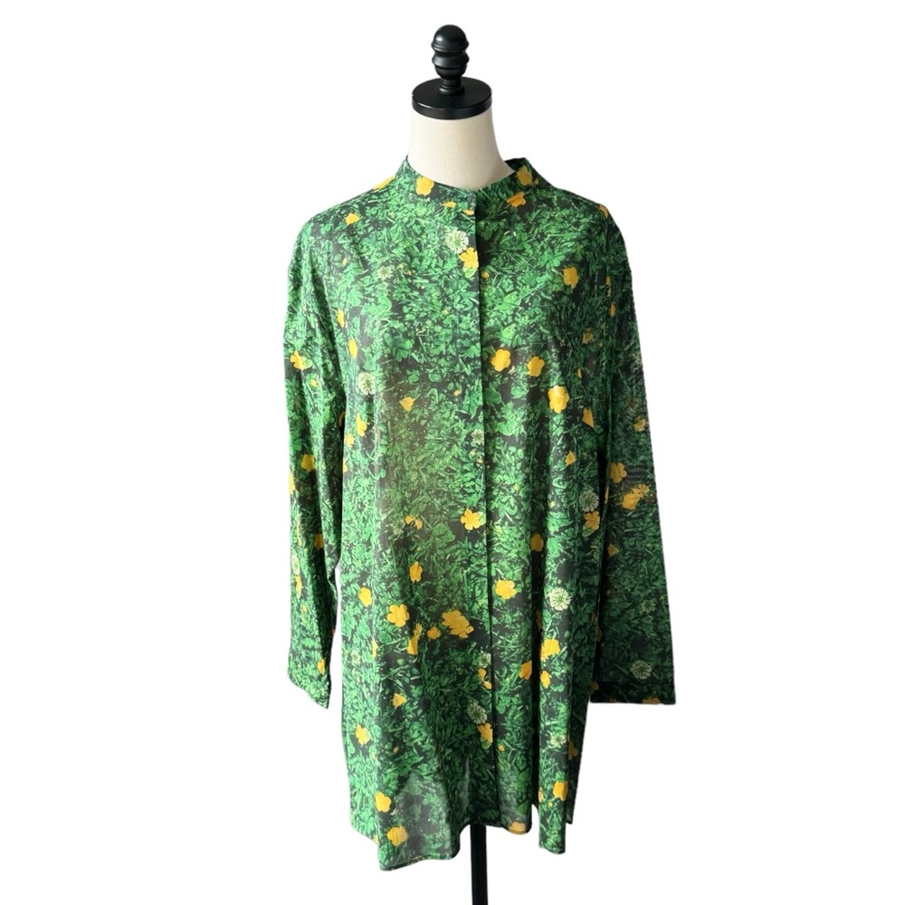 Akris Buttercup Voile Floral Print Tunic Button Down | 12 NWT - Picture 2 of 13